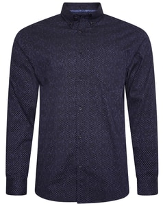 KAM Premium Langarm-Hemd mit zweifarbigem Digitaldruck Indigo